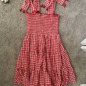 Gingham Tie Shoulder Shirred Ruffle Hem Cami Dress